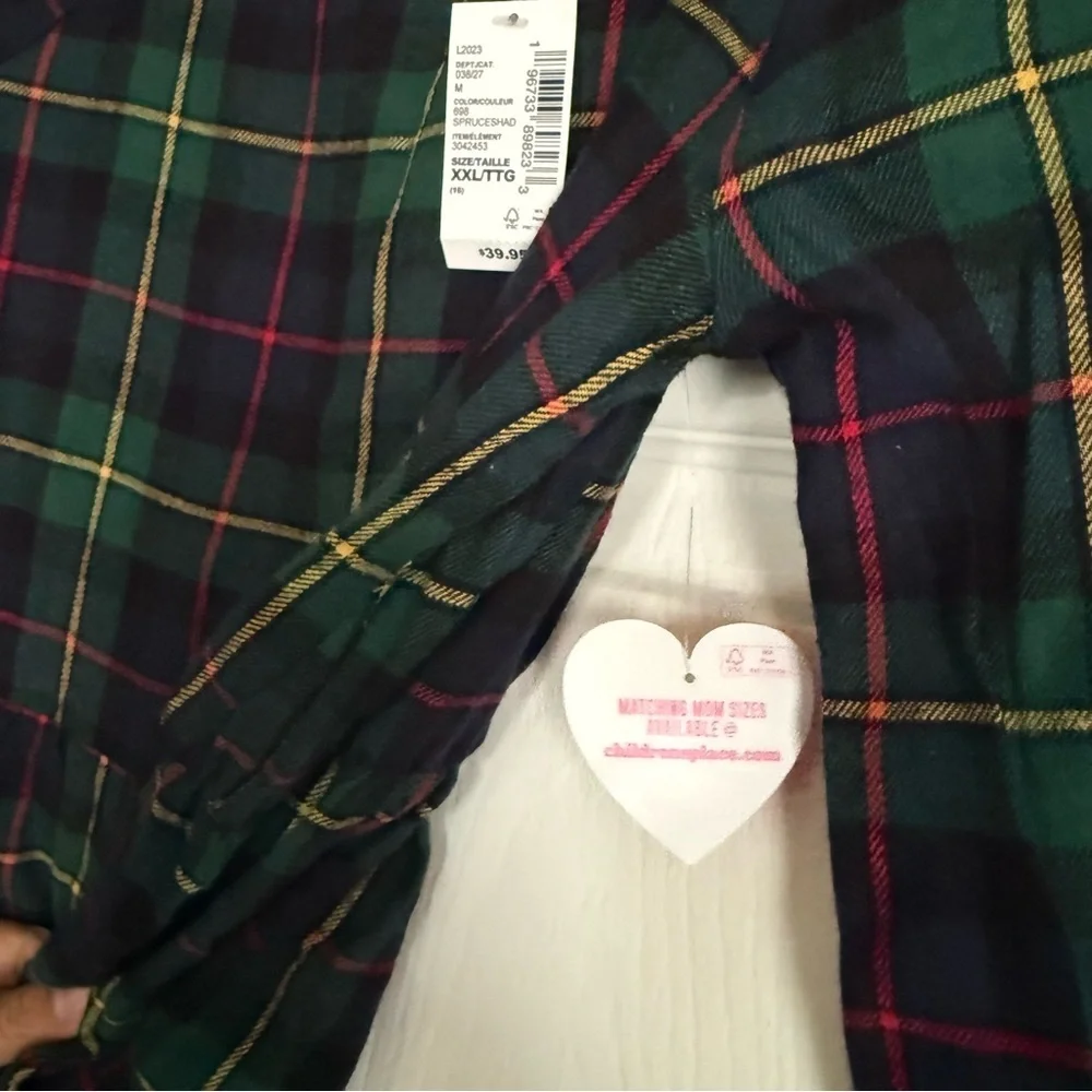 The Children’s Place Girls Matching Family Plaid Flannel Tiered Dress Green NWT
